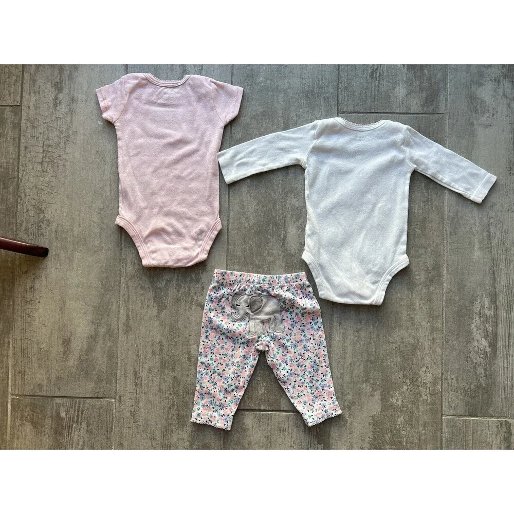 Baby Girl 3 Piece Outfit Set Boho Elephant SWEET One Piece Bodysuits & Pants 3m